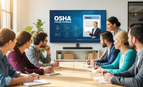 Online OSHA training session on computer