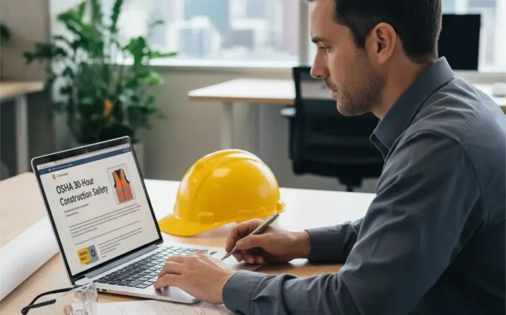 Worker completing OSHA 10 or OSHA 30 online training.