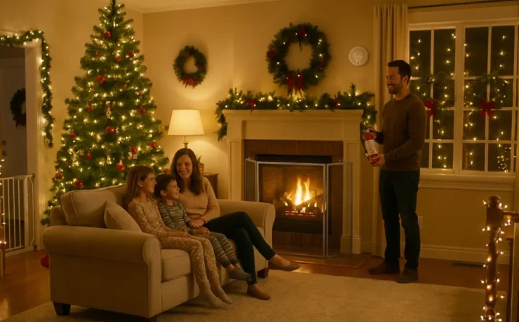 Holiday safety tips 2025 with festive home decorations.