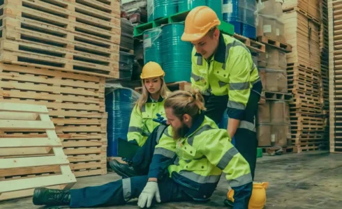 Workers participating in workplace safety training to prevent injuries