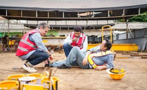 Safety manager reviewing workplace incident data and TRIR metrics