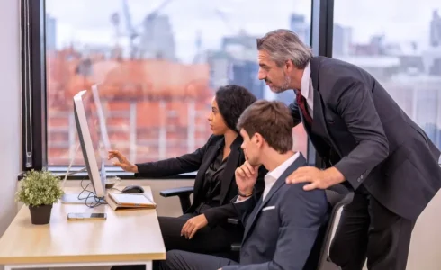 Manager supporting employee in workplace mental health conversation