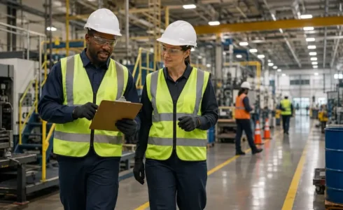 Job candidate discussing an Environmental Health and Safety career with an EHS manager